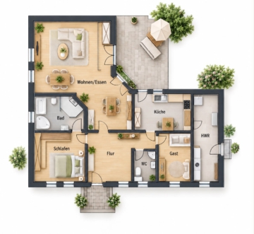 Viel Platz für die Familie – gepflegtes Haus mit Kamin, Terrassen und großem Doppelcarport - GRUNDRISS EG (27321)