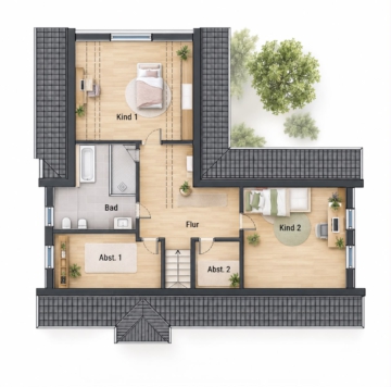 Viel Platz für die Familie – gepflegtes Haus mit Kamin, Terrassen und großem Doppelcarport - GRUNDRISS DG (27322)