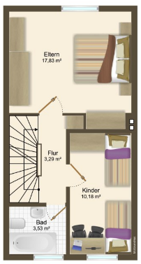Familienfreundliches Mittelreihenhaus in Reppenstedt- 89 m² mit 5 Zimmern - Obergeschoss (23055)