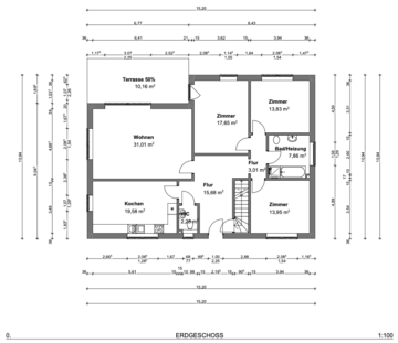 Familienfreundlicher Bungalow am Feldrand von Reppenstedt - 127 m² mit großem Keller - GRUNDRISSZEICHNUNG EG (16390)