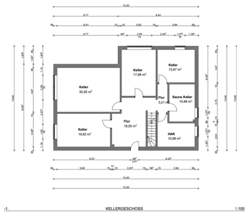 Familienfreundlicher Bungalow am Feldrand von Reppenstedt - 127 m² mit großem Keller - GRUNDRISSZEICHNUNG KG (16389)